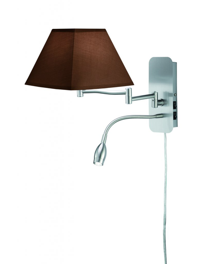 Hotel wall light with reading lamp E14 + LED brown
