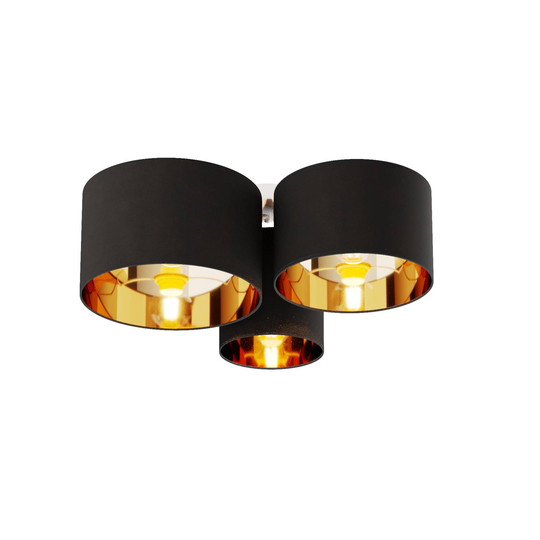 Lindby Laurenz -kattovalo, 3-lamp., musta-kulta