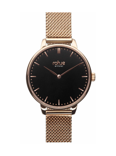Rohje artister classic black-rannekello, teräsrannekke