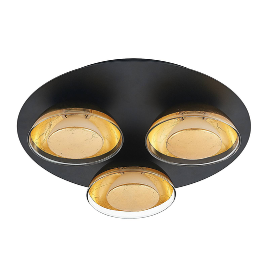 Lindby Erin-LED-kattovalo musta/kulta 3x, pyöreä