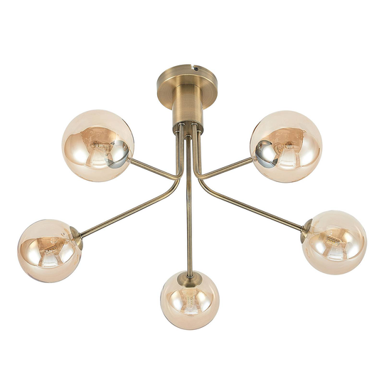 Lucande Wynona -kattovalaisin, 5-lamp., messinki