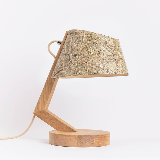 ALMUT 1411 -pöytälamppu, kaareva Ø 23 cm, heinä