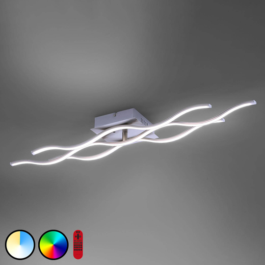 LOLAsmart Wave -LED-kattovalo, 3-lamppuinen, teräs