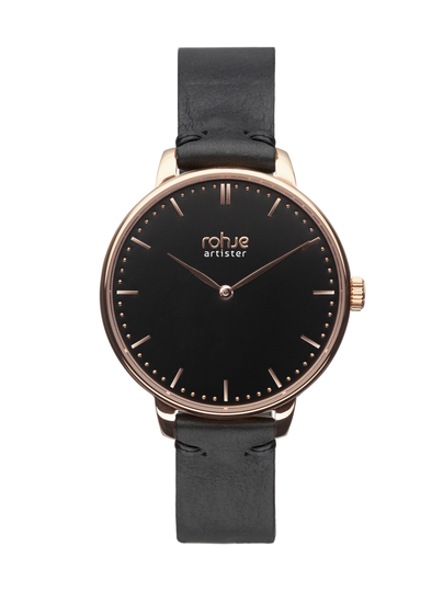 Artister classic black -rannekello, musta poronnahkaranneke