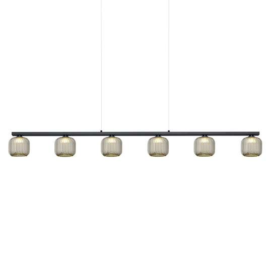 Loft-LED-riippuvalaisin 6-lamppuinen, savulasia