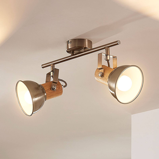 Puukoristeinen LED-kattovalaisin Dennis, 2 lamppua