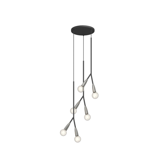Lucande Carlea -riippuvalo, 6-lamp. musta-nikkeli