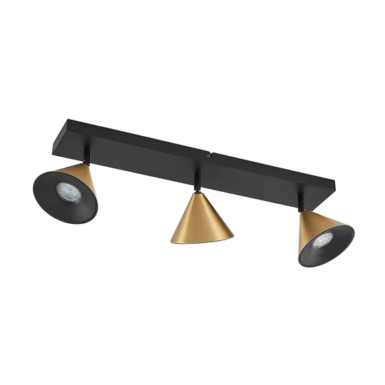 Lucande Kartio -kattovalaisin, 3-lamp., messinki