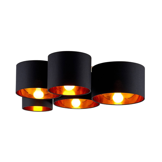 Lindby Laurenz -kattovalaisin 5-lamp., musta-kulta