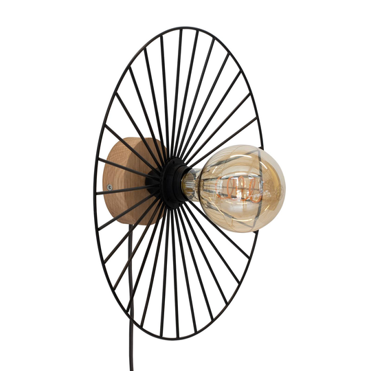 Envolight Yahel -seinälamppu, tammi/musta, Ø 35 cm
