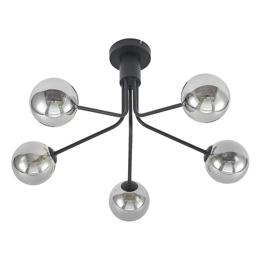 Lucande Wynona -kattovalaisin, 5-lamp., musta
