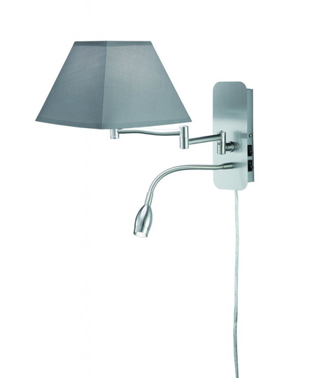 Hotel wall light with reading lamp E14 + LED gray