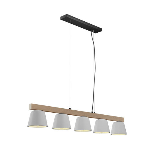 Lucande Kalinda -riippuvalaisin, betoni/puu 5-lamp