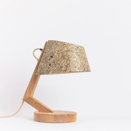 ALMUT 1411 -pöytälamppu, kaareva Ø 23 cm, niitty