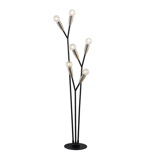 Lucande Carlea -lattiavalo, 6-lamp. musta-nikkeli