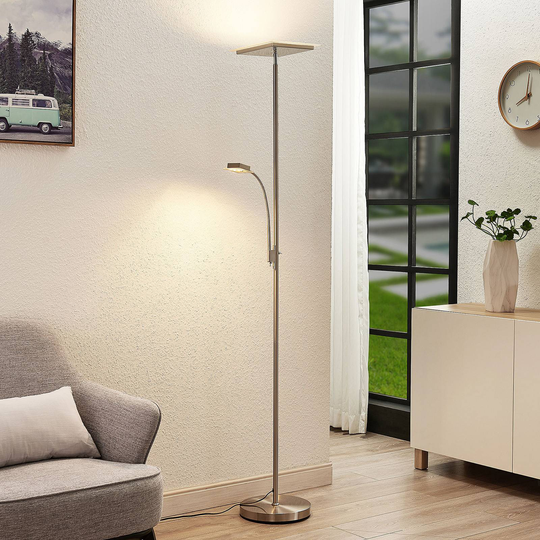 Lindby Kavi -LED-valaisin lukuvalolla, kulmikas