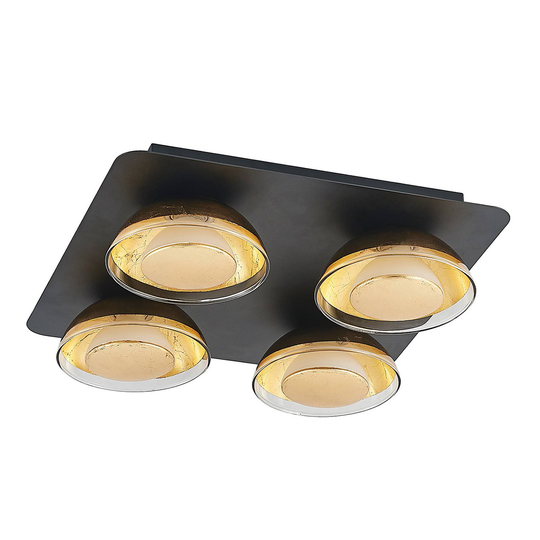 Lindby Erin -LED-kattovalo musta/kulta 4x, neliö